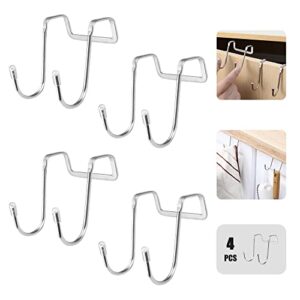 stainless steel drawer hook,multipurpose cabinet door hanger,double conjoined organizer tool,bathroom/kitchen/closet/laundry/fence gadget,heavy duty/no drilling/strong bearing/silver(4pcs)