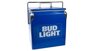 bud light king of beers retro ice chest cooler with bottle opener 13l (14 qt), 22 can capacity, yellow and silver, vintage style ice bucket for camping, beach, picnic, rv, bbqs, tailgating, fishing