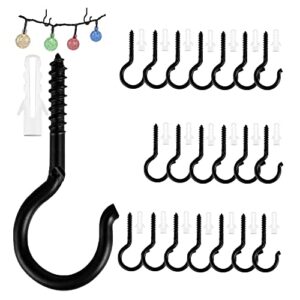 bunhum screw hooks for hanging outdoor lights, q-hanger ceiling hooks for outdoor string lights, screw-in eye wall hooks for handing plant christmas light cup led wire wind chimes (pack of 20)
