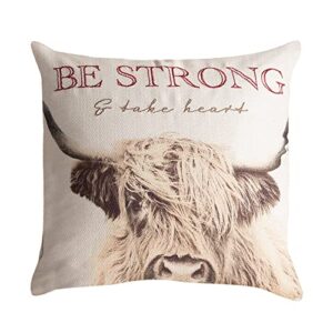 highland ranch cow be strong and take heart embroidered pillow