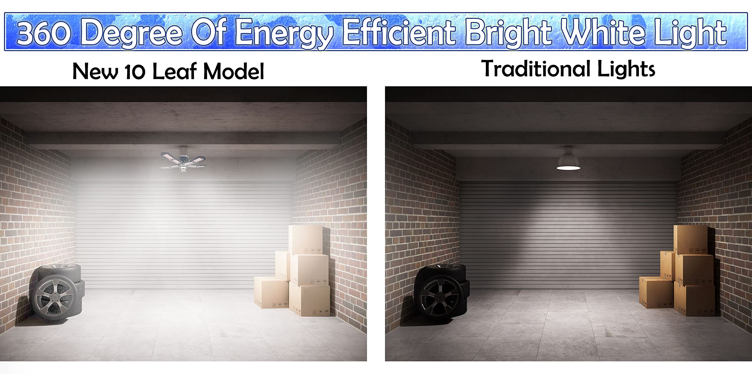 10 LED Leaf Deformable Panel Ceiling Light - 256 LEDs Ultra Bright Adjustable Garage, Workshop, Basement Light - Screws Into Existing Light Bulb Sockets E26/E27 - 150W Pure White 6500K - 10000 Lumens