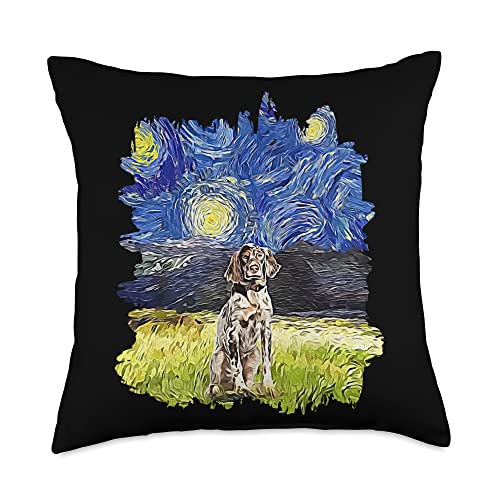 English Setter Gift for Men Women & Youth Starry Night Impressionist-Dog Art English Setter Throw Pillow, 18x18, Multicolor