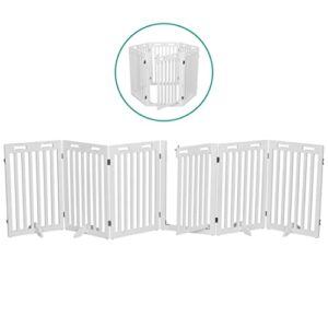 Arf Pets Freestanding Dog Gate with Door, 6 Panel 360° configurable Wooden Fence, 120" Wide, 31.5" Tall, Foldable, Four Support Feet Included, for The House - Indoor Use