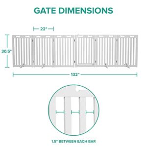 Arf Pets Freestanding Dog Gate with Door, 6 Panel 360° configurable Wooden Fence, 120" Wide, 31.5" Tall, Foldable, Four Support Feet Included, for The House - Indoor Use