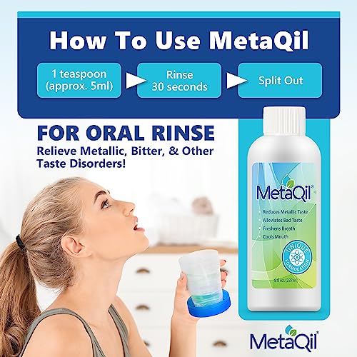 MetaQil Oral Rinse, Relieve Metallic, Bitter and Other Taste Disorders, Made from Natural Ingredients, Cools and Freshens Breath, 8 oz Bottle, 2 Count. Contains A Free Ilios Travel Cup