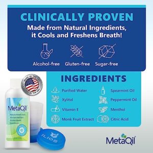 MetaQil Oral Rinse, Relieve Metallic, Bitter and Other Taste Disorders, Made from Natural Ingredients, Cools and Freshens Breath, 8 oz Bottle, 2 Count. Contains A Free Ilios Travel Cup