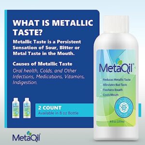 MetaQil Oral Rinse, Relieve Metallic, Bitter and Other Taste Disorders, Made from Natural Ingredients, Cools and Freshens Breath, 8 oz Bottle, 2 Count. Contains A Free Ilios Travel Cup