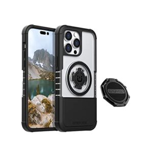 rokform - iphone 14 pro max magsafe compatible crystal case + twist lock sport ring stand & grip (roklock series)
