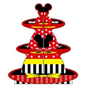 red mini mouse cupcake stand, cartoon mouse birthday party supplies, mickey mouse decorations, cupcake tower for girls boys kids baby shower wedding party