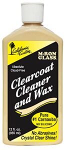 california custom products - m-ron glass clearcoat cleaner & wax with finest pure #1 carnauba wax that seals and protects with a crystal clear shine, no silicone, body shop safe, can be applied in direct sun light! (12 oz bottle)