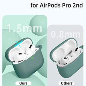 IMIVIO Airpods Pro 2 Case Cover 2022/AirPods Pro Case 2019, Silicone Protective Charging Case Skin Compatible Apple Airpods Pro 2nd/1st Generation Case with Keychain, Front LED Visible (Pine Green)