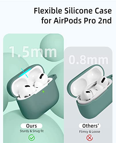 IMIVIO Airpods Pro 2 Case Cover 2022/AirPods Pro Case 2019, Silicone Protective Charging Case Skin Compatible Apple Airpods Pro 2nd/1st Generation Case with Keychain, Front LED Visible (Pine Green)