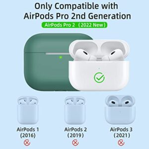 IMIVIO Airpods Pro 2 Case Cover 2022/AirPods Pro Case 2019, Silicone Protective Charging Case Skin Compatible Apple Airpods Pro 2nd/1st Generation Case with Keychain, Front LED Visible (Pine Green)