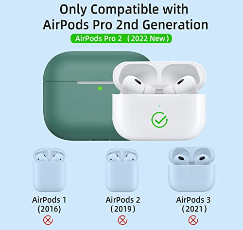 IMIVIO Airpods Pro 2 Case Cover 2022/AirPods Pro Case 2019, Silicone Protective Charging Case Skin Compatible Apple Airpods Pro 2nd/1st Generation Case with Keychain, Front LED Visible (Pine Green)