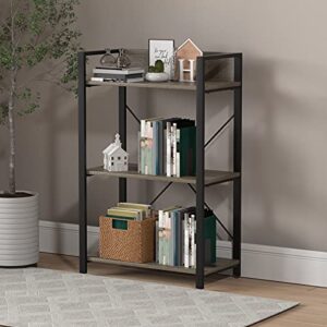 fssunit bookcase 3-tier industrial bookshelf open wood shelving unit with metal frame for living room