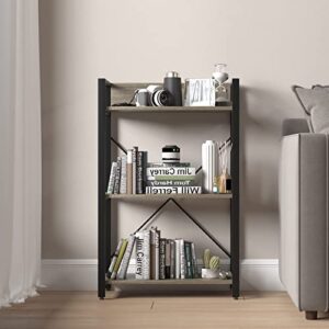 FSSunit Bookcase 3-Tier Industrial Bookshelf Open Wood Shelving Unit with Metal Frame for Living Room