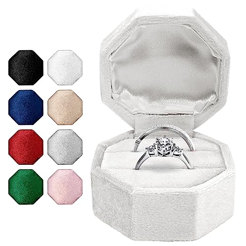 Ring Box for Wedding Ceremony, Ring Box, Wedding Ring Box, Engagement Ring Box, Velvet Ring Box, Ring Boxes, Wedding Ring Boxes for Ceremony, Double Ring Box, Velvet Ring Box Wedding (White)