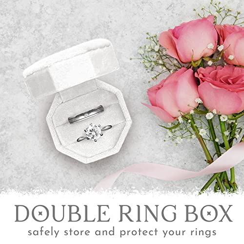 Ring Box for Wedding Ceremony, Ring Box, Wedding Ring Box, Engagement Ring Box, Velvet Ring Box, Ring Boxes, Wedding Ring Boxes for Ceremony, Double Ring Box, Velvet Ring Box Wedding (White)