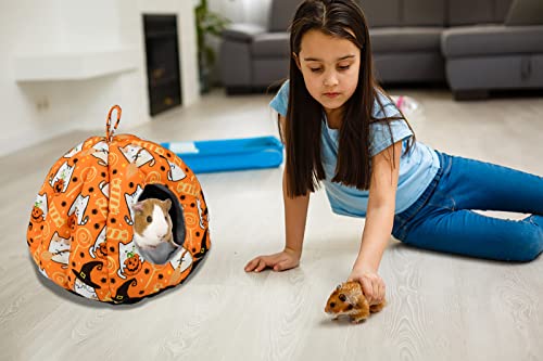 ShuRung Halloween Guinea Pig Hideout Bed Cave Hamster Hideout Bed House Winter Warm Cozy Fleece Washable for Dwarf Rabbit Bunny Ferret Hamster Chinchilla Hedgehog