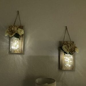 GBtroo Bathroom Mason Jar Wall Art Sconces Handmade fall decor Hanging Design Remote Control LED Fairy Lights Farmhouse Kitchen Decorations Wall Home Decor Living cuadros de pared de sala