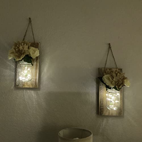 GBtroo Bathroom Mason Jar Wall Art Sconces Handmade fall decor Hanging Design Remote Control LED Fairy Lights Farmhouse Kitchen Decorations Wall Home Decor Living cuadros de pared de sala