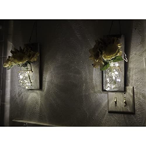 GBtroo Bathroom Mason Jar Wall Art Sconces Handmade fall decor Hanging Design Remote Control LED Fairy Lights Farmhouse Kitchen Decorations Wall Home Decor Living cuadros de pared de sala