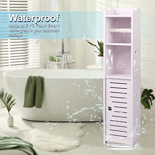 Aomomery Small Bathroom Storage Cabinet,Toilet Paper Stand for Small Spaces,4 Tier Design Slim Storage Cabinet,Waterproof Toilet Storage Cabinet,(Light Lavender)