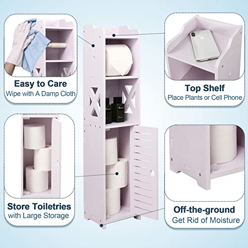 Aomomery Small Bathroom Storage Cabinet,Toilet Paper Stand for Small Spaces,4 Tier Design Slim Storage Cabinet,Waterproof Toilet Storage Cabinet,(Light Lavender)