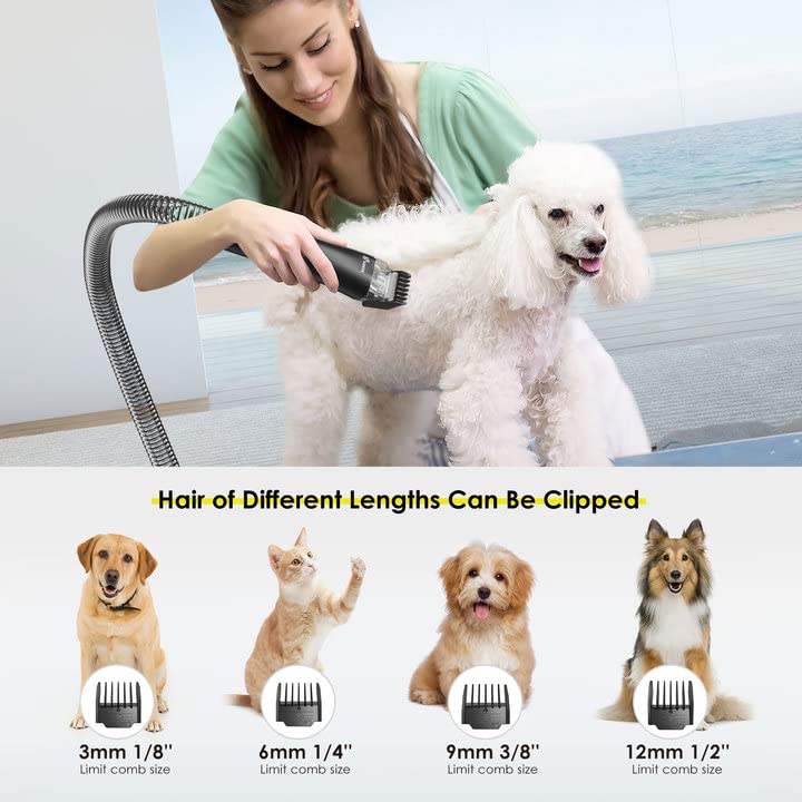 Kidken P3 Pro Pet Grooming Vacuum Suction, Low Noise Dog Kit & Suction 99% Hair, 3.3L Large Electric Clippers with Tools for Dogs Cats and Other Animals