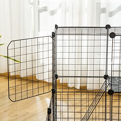 PawHut 2-Tier Foldable Metal Small Animal Playpen Pet Fence with Reshaping Customizable Design, Large Guinea Pig Cage, Bunny Rabbit Cage, and Chinchilla Cage, C&C Cage and Metal Playpen with Mats