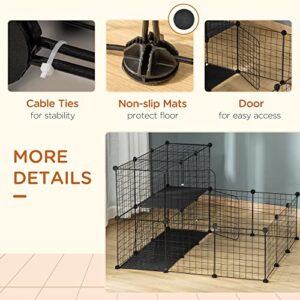 PawHut 2-Tier Foldable Metal Small Animal Playpen Pet Fence with Reshaping Customizable Design, Large Guinea Pig Cage, Bunny Rabbit Cage, and Chinchilla Cage, C&C Cage and Metal Playpen with Mats