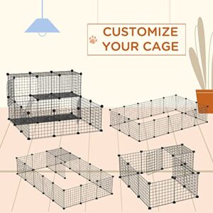 PawHut 2-Tier Foldable Metal Small Animal Playpen Pet Fence with Reshaping Customizable Design, Large Guinea Pig Cage, Bunny Rabbit Cage, and Chinchilla Cage, C&C Cage and Metal Playpen with Mats