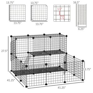 PawHut 2-Tier Foldable Metal Small Animal Playpen Pet Fence with Reshaping Customizable Design, Large Guinea Pig Cage, Bunny Rabbit Cage, and Chinchilla Cage, C&C Cage and Metal Playpen with Mats