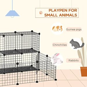 PawHut 2-Tier Foldable Metal Small Animal Playpen Pet Fence with Reshaping Customizable Design, Large Guinea Pig Cage, Bunny Rabbit Cage, and Chinchilla Cage, C&C Cage and Metal Playpen with Mats