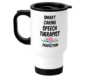 casitika speech pathologist gifts. 14 oz speech therapy white steel travel mug. novelty cups for slp teachers, students or co-workers.