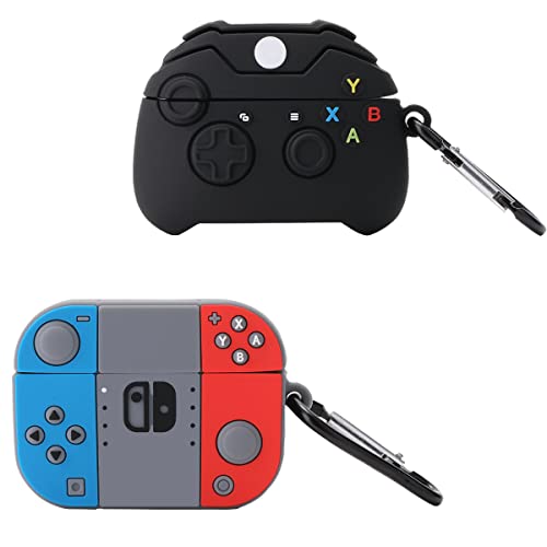 2 Pcs Wifantien 3D Cute Gamepad+Switch Case for AirPod Pro 2019/2022, Cartoon Kids Boys Men Kawaii Cool Game Gamepad Shape Keychain Case for Airpods Pro/Pro 2nd Gen 2022