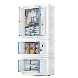 zarler x-large folding plastic closet organizers and storage , portable closet for hanging clothes stackable storage bins with lid secure buckle wheels, collapsible storage container for toys baby home room (2 pack 19 gal foldable storage bins and 1 pack