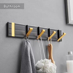 maifey Wall Coat Rack with 5 Folding Hooks, Modern Black Gold Coat Hooks Wall Mounted, Space Saving Wall Mount Coat Rack for Entryway, Bedroom, Wall, Door, Mudroom