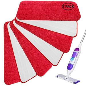 microfiber spray mop pads replacement compatible with swiffer powermop - mexerris floor cleaning mops heads replacement washable flat mop refills fit for all spray mops & reveal mop, 7 pack/set red