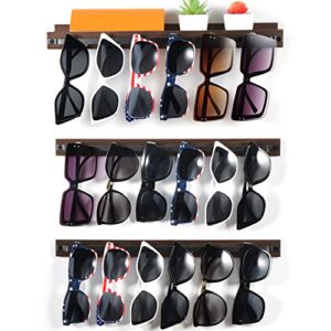 art-giftree 3 pack sunglasses holder organizer: wood wall mounted eyewear display rack, eyeglasses hanging stand for front door entryway living room garage (brown)