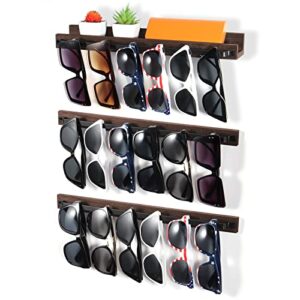 ART-GIFTREE 3 Pack Sunglasses Holder Organizer: Wood Wall Mounted Eyewear Display Rack, Eyeglasses Hanging Stand for Front Door Entryway Living Room Garage (Brown)