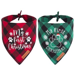 adoggygo christmas dog bandanas 2 pack, classic plaid xmas pet scarf, premium cotton fabric, multiple sizes offered, dog first christmas bandanas for medium large dogs pets (large, style 1)