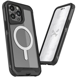 ghostek atomic slim magsafe iphone 14 pro max case - military grade aluminum bumper, clear back cover (6.7-inch, black)