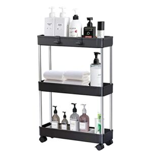 slim rolling storage cart for bathroom organizer,laundry room,3 tier mobile utility cart for kitchen, office, narrow places