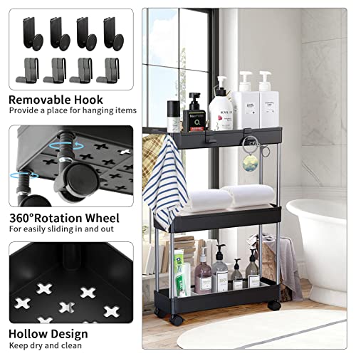 Slim Rolling Storage Cart for Bathroom Organizer,Laundry Room,3 Tier Mobile Utility Cart for Kitchen, Office, Narrow Places