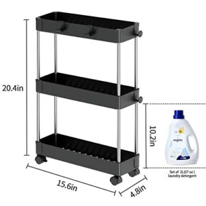 Slim Rolling Storage Cart for Bathroom Organizer,Laundry Room,3 Tier Mobile Utility Cart for Kitchen, Office, Narrow Places