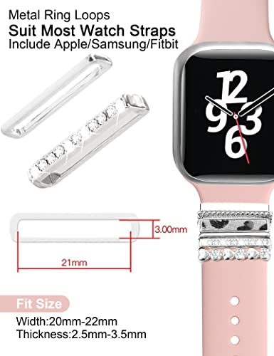 JR.DM 13 Pieces Silver Watch Band Charms with 10-Pcs Decorative Rings Loops & 3-Pcs Classic Clasp, Compatible with Apple Watch 38mm 40mm 41mm 42mm 44mm 45mm Metal Diamond Sliding Strap Accessories for iWatch Series 9 8 7 6 5 4 3 2 1 (No Watch Band)