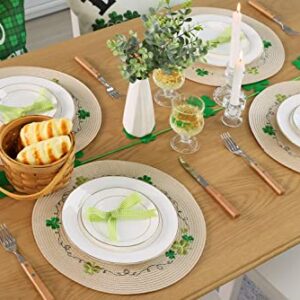 Feuille Round St Patricks Day Placemats Set of 4 PP Shamrock Placemats for Dining Table St Patrick Table Mats Green Embroidery Perfect for St Patricks Day Decorations