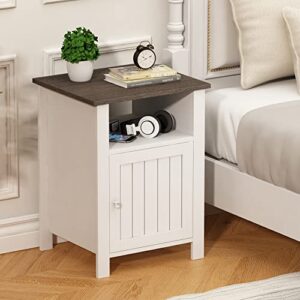 choochoo farmhouse nightstand, rustic vintage end side table with storage for bedroom living room, white