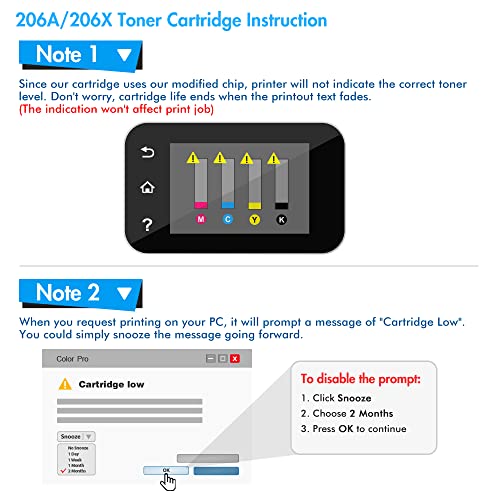 206A 206X Toner Cartridges 4 Pack High Yield (with Chip) Compatible Replacement for HP 206X 206A W2110X W2110A Color Pro MFP M283fdw M255dw M283cdw M283 M255 Printer Ink (Black Cyan Yellow Magenta)